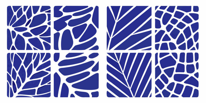 Abstract geometric pattern with repeating blue and white shapes