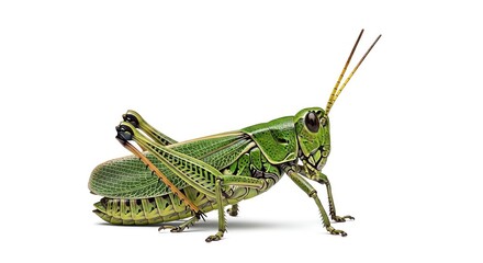 Fototapeta premium Green grasshopper isolated on white background.