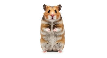 Obraz premium Adorable hamster standing on hind legs against white background.