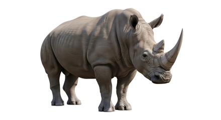 Fototapeta premium A large rhinoceros standing alone on a white background.