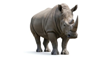 Fototapeta premium Isolated realistic rhinoceros standing on white background.