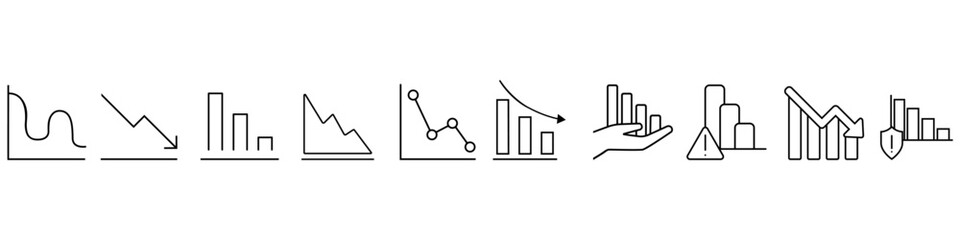 Negative chart vector icon set. Market decline Illustration sign collection. Sales decline symbol. Losses logo.