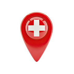 Obraz premium Red Map Pointer with White Cross Symbol on White Background.