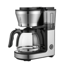 Stainless steel and black coffee maker machine isolated on a transparent background