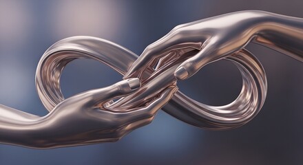 Intertwined Metallic Hands Forming Infinity Symbol on Blurred Background.