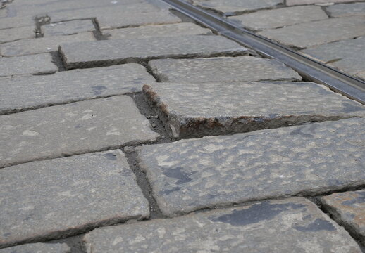 Historic pavement of Milan home to the tram tracks