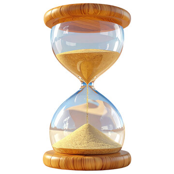 Glossy 3D hourglass with yellow sand for time countdown and task management app icons
