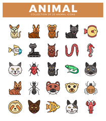 Fototapeta premium Flat animal icon collection for graphic design.