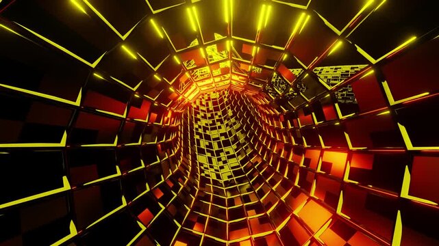  Sci Fi travel tunnel VJ loop with yellow with orange neon lights