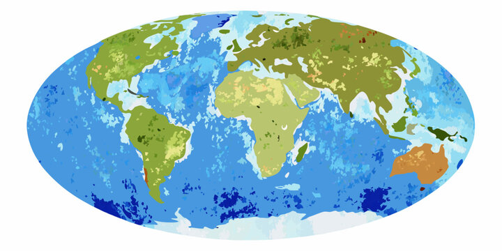 A colorful illustration of earth showing continents and oceans