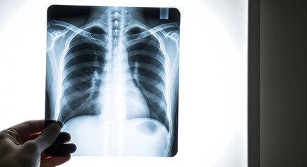 Doctor examining chest X-ray film, medical diagnosis and radiology concept, lung health screening, hospital imaging, healthcare technology, and clinical examination
