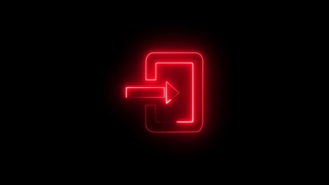 Neon red color Start entry direction symbol 4k video on dark  background.