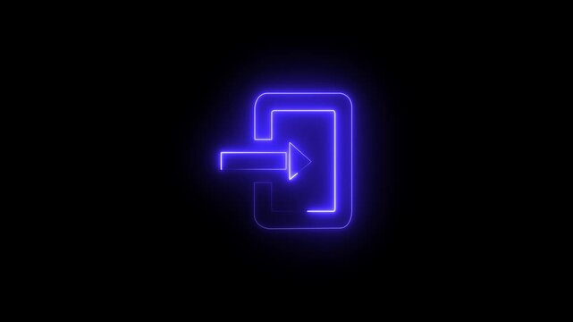 Neon blue color Start entry direction symbol 4k video on dark  background.