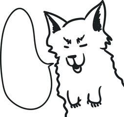 Drawing of a dog, wolf or fox with a speech bubble.