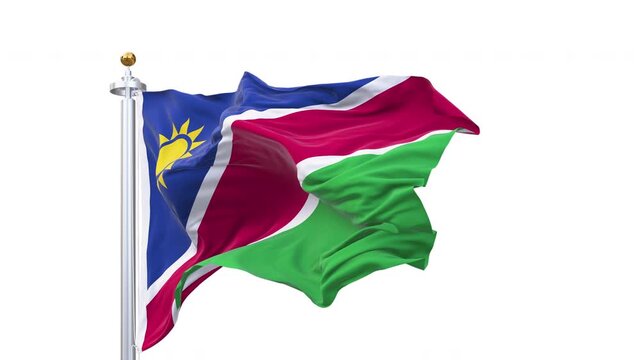 Namibia flag waving looping with transparent background, with alpha matte layer for transparency in the background.