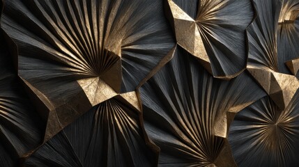 luxury black and gold wall art, elegant abstract 3D design, modern geometric elements,