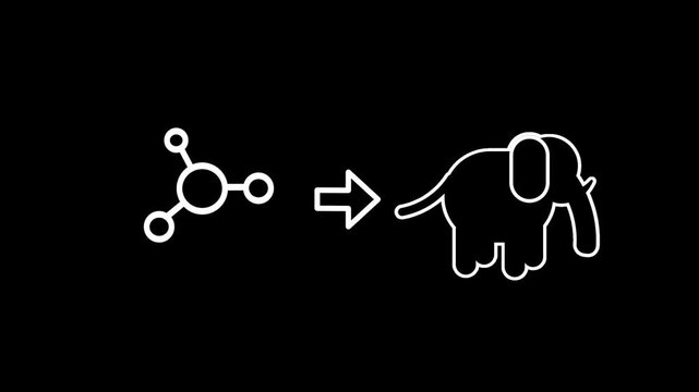A complex molecular structure pointing to an elephant icon illustrates the study of biological compounds or genetic research aimed at the conservation and health of large wild mammals
