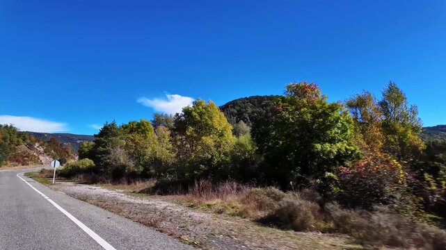 Driving through the Roncal Valley from Sigues to Isaba, Valle de Roncal in Navarre, Navarra Spain, Europe