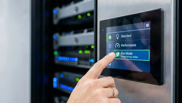 Digital monitoring control cooling distribution units ai center panel interface for energy saving mode in modern server room promoting efficient power management and stable network operation
