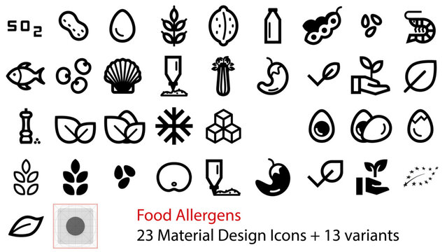 Food Allergens.23 Material Design Icons + 13 variants