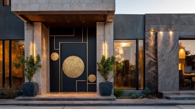 Modern entryway featuring geometric door and contemporary architecture