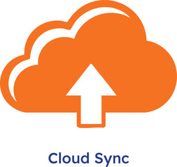 Cloud sync icon with orange cloud and white arrow on white background