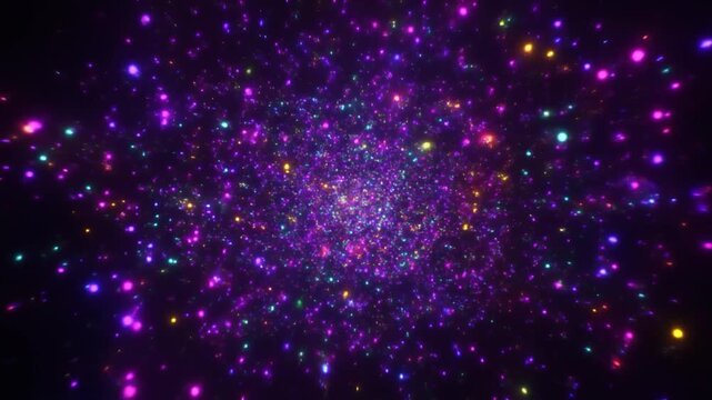 Tiny neon particles bursting softly settling slow drift dynamic minimal composition cinematic surreal ethereal ambience cascading softly glowing futuristic abstract unique style