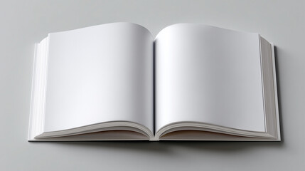 Open book with blank white pages viewed from above, clean mockup layout for magazine, editorial, or text design, isolated on transparent background.