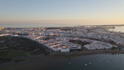 Obraz premium Aerial Drone Sunset View of Isla Cristina, Huelva, Spain