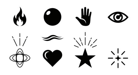 Fototapeta premium Black icons of various symbols.