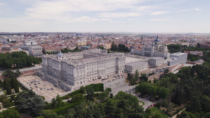 Aerial Wide Shot of Royal Palace, Madrid, Spain