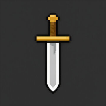 Pixel Art Sword Icon with Gold Hilt and Jagged Iron Blade on a 32x32 Grid