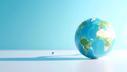 Globe on White Surface with Blue Background.