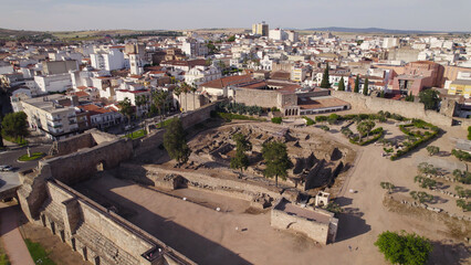 Aerial Low-Angle View of Alcazaba, M&eacute;rida, Badajoz, Spain