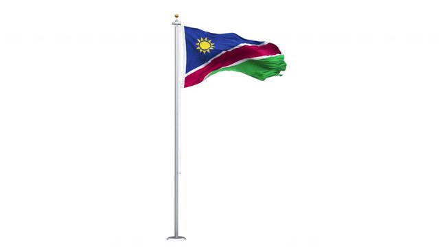 Namibia flag waving looping with transparent background, with alpha matte layer for transparency in the background.