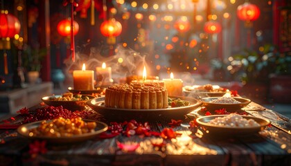 Festive Chinese New Year Celebration Dinner Table.
