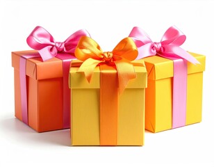 Obraz premium Three colorful wrapped boxes with ribbon bows