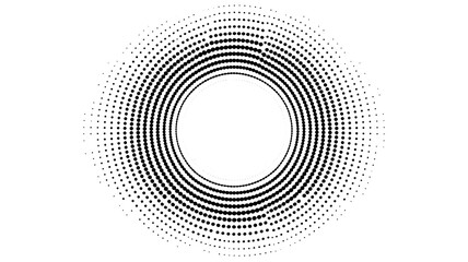 Abstract dark circular pattern forming a vortex with concentric rings and faint glowing specks isolated on transparent background