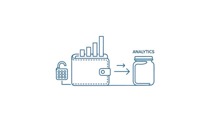 Obraz premium Secure financial data analytics concept with padlock, wallet, and jar illustration.