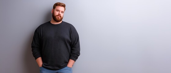 Man posing relaxed against a gray wall in casual clothing  