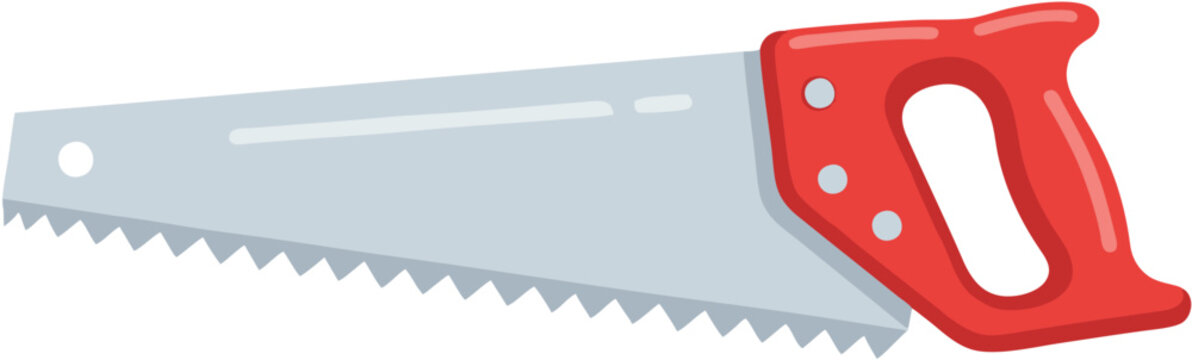 Hand saw with red handle.