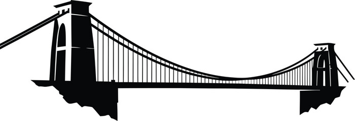 Suspension Bridge Silhouette Vector Illustration