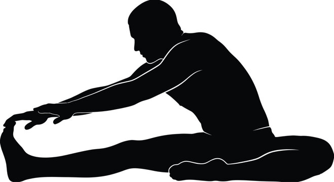 Man Sitting Toe Touch Stretch Silhouette Vector 
