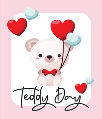 Cute Teddy Bear with Heart Balloons for Teddy Day