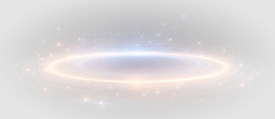 Abstract futuristic light ring portal with glowing energy beam and digital vortex effect, modern technology visual element on transparent background  © Ivan