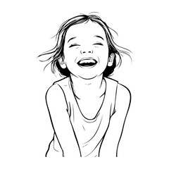 Dibujo sencillo con líneas de una chica joven alegre riendo © teracreonte