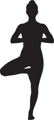 yoga pose silhouette, solid black, isolated on white.