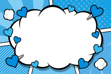 アメコミ　ハート　フレーム　ブルー　イラスト