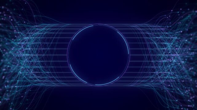 Abstract Digital AI Frame with Copy Space for Text or Logo. Artificial Intelligence Technology Background with Data Flow Lines, Neural Network Connections for Business Presentation and Corporate Video