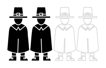 Stylized figures in pilgrim attire, representing historical figures and tradition